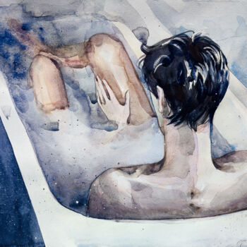 Peinture intitulée "Night reflection" par Leyla Zhunus, Œuvre d'art originale, Aquarelle