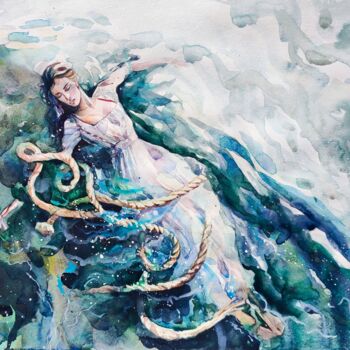 Картина под названием "Sea ties" - Leyla Zhunus, Подлинное произведение искусства, Акварель