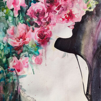 Painting titled "Roses in the eyes" by Leyla Zhunus, Original Artwork, Watercolor
