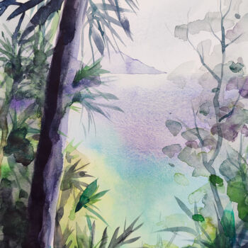 Painting titled ""Island Enchantment…" by Leyla Zhunus, Original Artwork, Watercolor