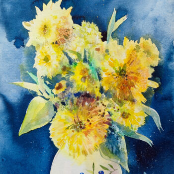 Pintura intitulada "Chrysanthemums of e…" por Leyla Zhunus, Obras de arte originais, Acrílico