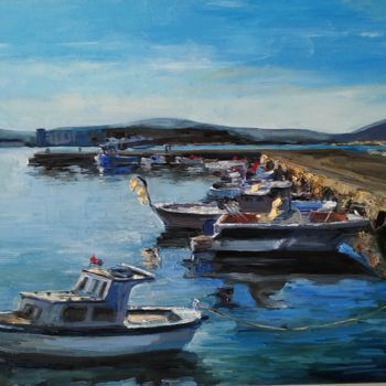Peinture intitulée "Fish boats original…" par Leyla Demir, Œuvre d'art originale, Huile