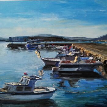"Boats in harbor oil…" başlıklı Tablo Leyla Demir tarafından, Orijinal sanat, Petrol Ahşap Sedye çerçevesi üzerine monte edi…