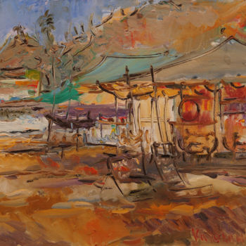 Peinture intitulée "CAFE IN ARAMBOL. GO…" par Karakhan, Œuvre d'art originale, Huile