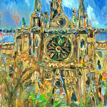 Painting titled "Notre Dame, View fr…" by Karakhan, Original Artwork, Oil