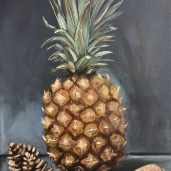 Painting titled "Pineapple and pine…" by Leysan Khasanova, Original Artwork, Oil