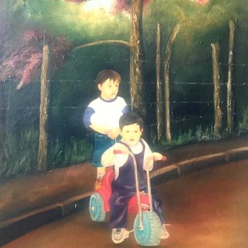 Painting titled "Os meninos" by Luciano Fernandes, Original Artwork, Oil