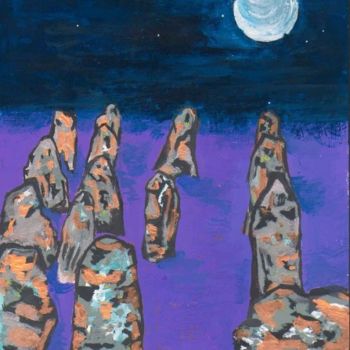 "Menhirs (men here?)" başlıklı Tablo L. F. Q. B. (Le Feu Qui Brule) tarafından, Orijinal sanat, Guaş boya