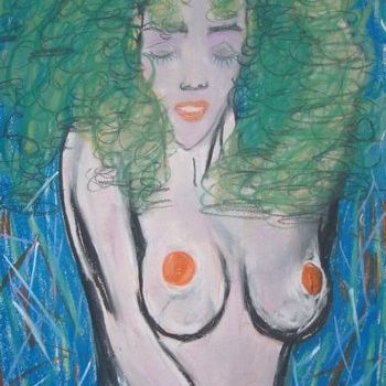Peinture intitulée "La femme aux cheveu…" par L. F. Q. B. (Le Feu Qui Brule), Œuvre d'art originale, Pastel