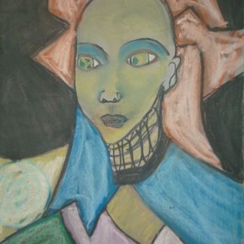 Pittura intitolato "Visage_Face_9" da L. F. Q. B. (Le Feu Qui Brule), Opera d'arte originale, Olio