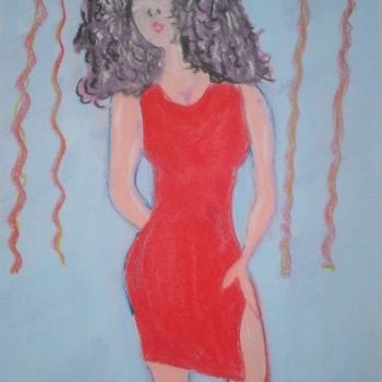 Peinture intitulée "La femme a la robe…" par L. F. Q. B. (Le Feu Qui Brule), Œuvre d'art originale, Pastel