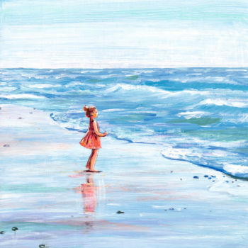 Painting titled "Seascape and a girl…" by Galina Lyutaeva, Original Artwork, Acrylic