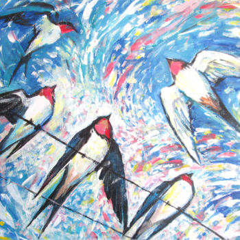 Pittura intitolato "Summer Swallows" da Galina Lyutaeva, Opera d'arte originale, Acrilico