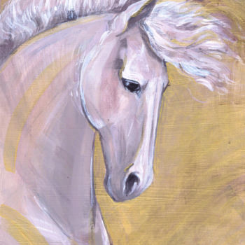 Schilderij getiteld "horse on a gold bac…" door Galina Lyutaeva, Origineel Kunstwerk, Acryl