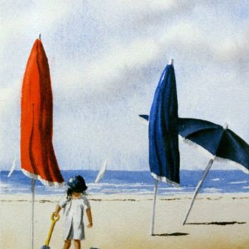 Painting titled "A la plage" by Laurent Girard, Original Artwork