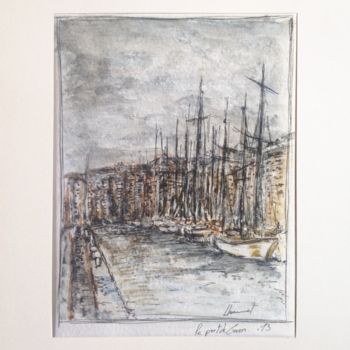 Disegno intitolato "Le Port de Caen (No…" da Guillaume Lhommel, Opera d'arte originale, Acquarello