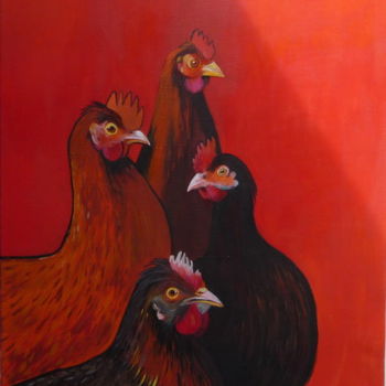 Pittura intitolato "278-les-poules" da Bernard L'Hostis, Opera d'arte originale