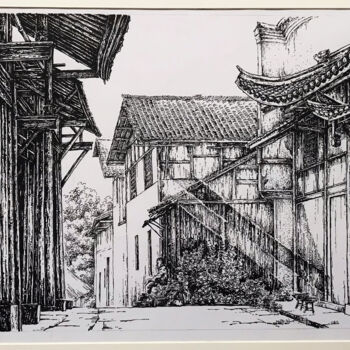Pittura intitolato "六点钟" da Li Han Lin, Opera d'arte originale, Inchiostro