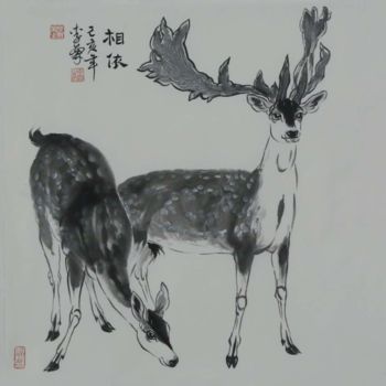 Peinture intitulée "李霖 第三组四尺斗方五幅作品 no2：…" par Lin Li Li Lin, Œuvre d'art originale, Encre