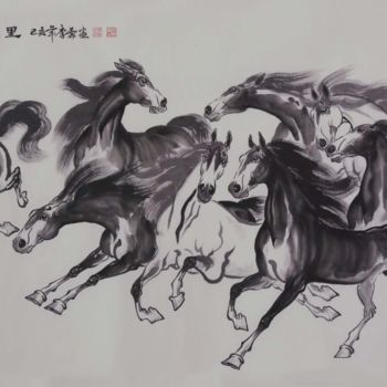 Painting titled "李霖 第一组九幅作品 01：前程万里" by Lin Li Li Lin, Original Artwork, Ink