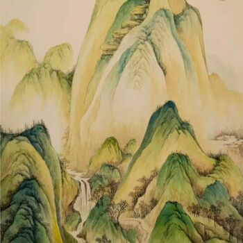 Desenho intitulada "中国画青绿山水—渔歌溪唱" por Li Ming, Obras de arte originais, Tinta