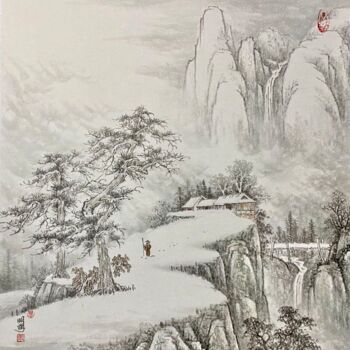 Drawing titled "中国画四季山水系列：冬" by Li Ming, Original Artwork, Pigments