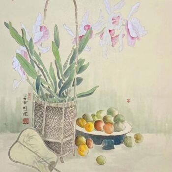 Peinture intitulée "花卉系列：逸乐" par Li Ming, Œuvre d'art originale, Encre