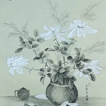 「花卉系列：无忧」というタイトルの絵画 理 明によって, オリジナルのアートワーク, インク