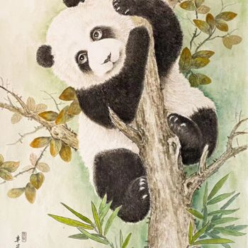 Pintura intitulada "PNDA熊猫系列：眺望" por Li Ming, Obras de arte originais, Tinta