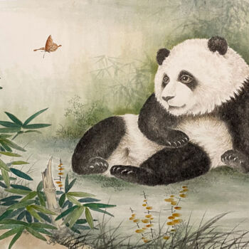 Ζωγραφική με τίτλο "PNDA大熊猫系列：休憩" από 理 明, Αυθεντικά έργα τέχνης, Μελάνι