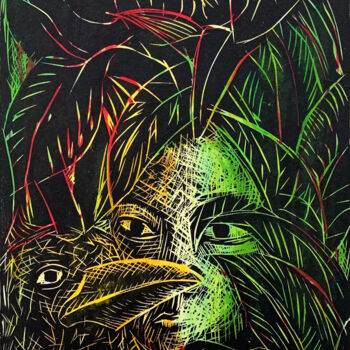 绘画 标题为“《无能为力的鸟》之五” 由利涛 齐, 原创艺术品, Scratchboard