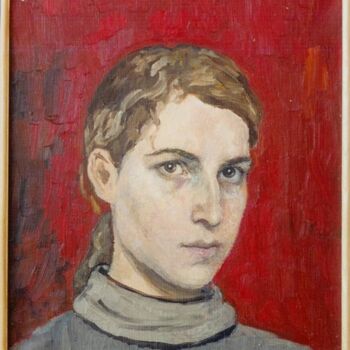 Painting titled "Selfportrait" by Lia Chechelashvili, Original Artwork, Oil Mounted on Wood Stretcher frame