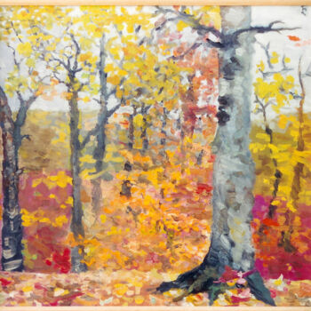 Painting titled "Autumn" by Lia Chechelashvili, Original Artwork, Oil Mounted on Wood Stretcher frame