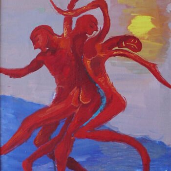 Painting titled "Pagan dance" by Lia Chechelashvili, Original Artwork, Oil Mounted on Wood Stretcher frame