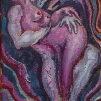 Pittura intitolato "Lovers (oil on card…" da Lia Chechelashvili, Opera d'arte originale, Olio