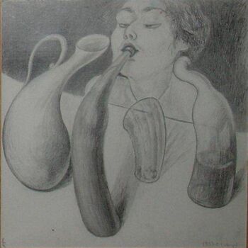 Drawing titled "Drinker" by Lia Chechelashvili, Original Artwork, Pencil