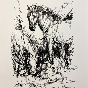 Dessin intitulée "Wilde Pferde" par Lia Lemberg, Œuvre d'art originale, Encre