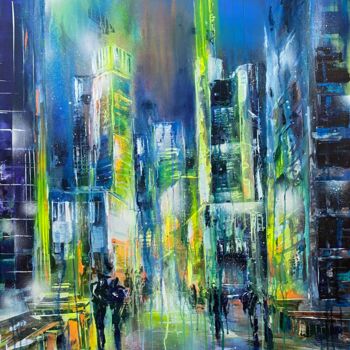 Painting titled "Spirit of the City" by Lia Lemberg, Original Artwork, Acrylic Mounted on Wood Stretcher frame