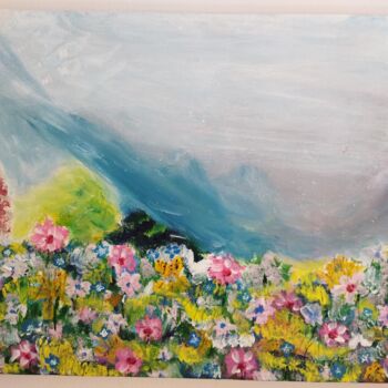 Schilderij getiteld "Flores de montaña" door Lia, Origineel Kunstwerk, Acryl