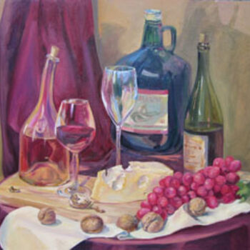 Painting titled ""Вино и сыр"" by Liakhova, Original Artwork