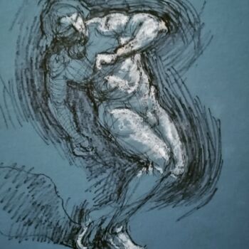 Zeichnungen mit dem Titel "Twisting Male Nude." von Liam Ryan, Original-Kunstwerk, Gel Stift
