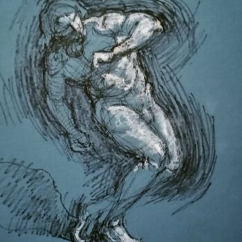 Drawing titled "Twisting Male Nude." by Liam Ryan, Original Artwork, Gel pen