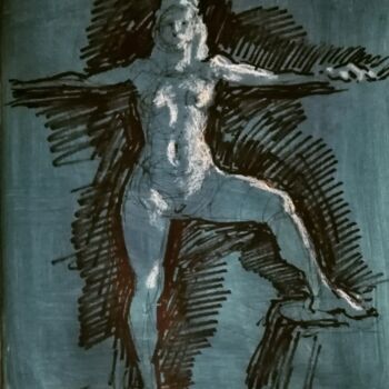Dessin intitulée "Female Nude In Blue…" par Liam Ryan, Œuvre d'art originale, Craie