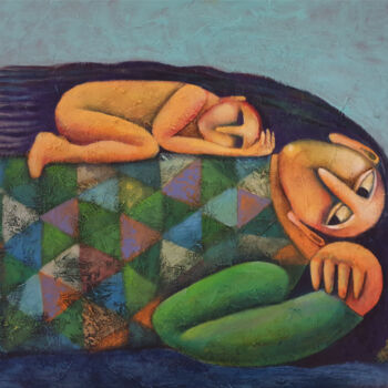 Painting titled "Mother's love (Acry…" by Liana Asatryan, Original Artwork, Oil Mounted on Wood Stretcher frame