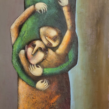 Malarstwo zatytułowany „Hug” autorstwa Liana Asatryan, Oryginalna praca, Olej Zamontowany na Drewniana rama noszy