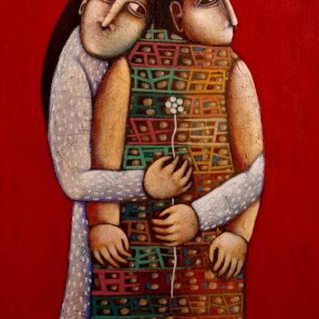 Painting titled "TWO HEARTS, ONE CAN…" by Liana Asatryan, Original Artwork, Oil Mounted on Wood Stretcher frame