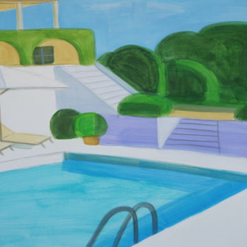 Painting titled "Morning by the pool" by Liana Esakia, Original Artwork, Acrylic