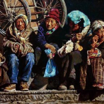 Pittura intitolato "The Sunbathers, ori…" da Liang Jun Yan, Opera d'arte originale, Olio
