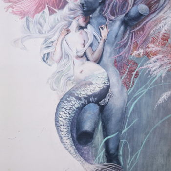 Peinture intitulée "MERMAID" par Keren Liang, Œuvre d'art originale, Aquarelle