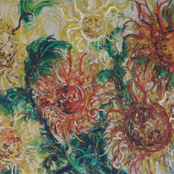 Pittura intitolato "Sunflowers" da Lia Nursalim, Opera d'arte originale, Olio